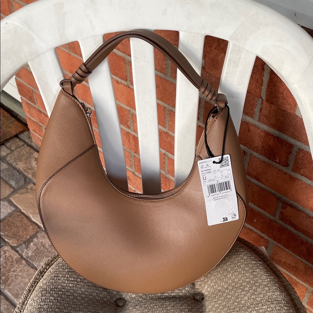 Mango NWT Brown Leather Hobo Bag